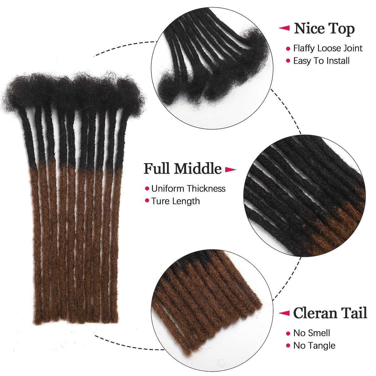 Men's Dreadlock Extensions 0.4cm 10 Strands Human Hair Braids