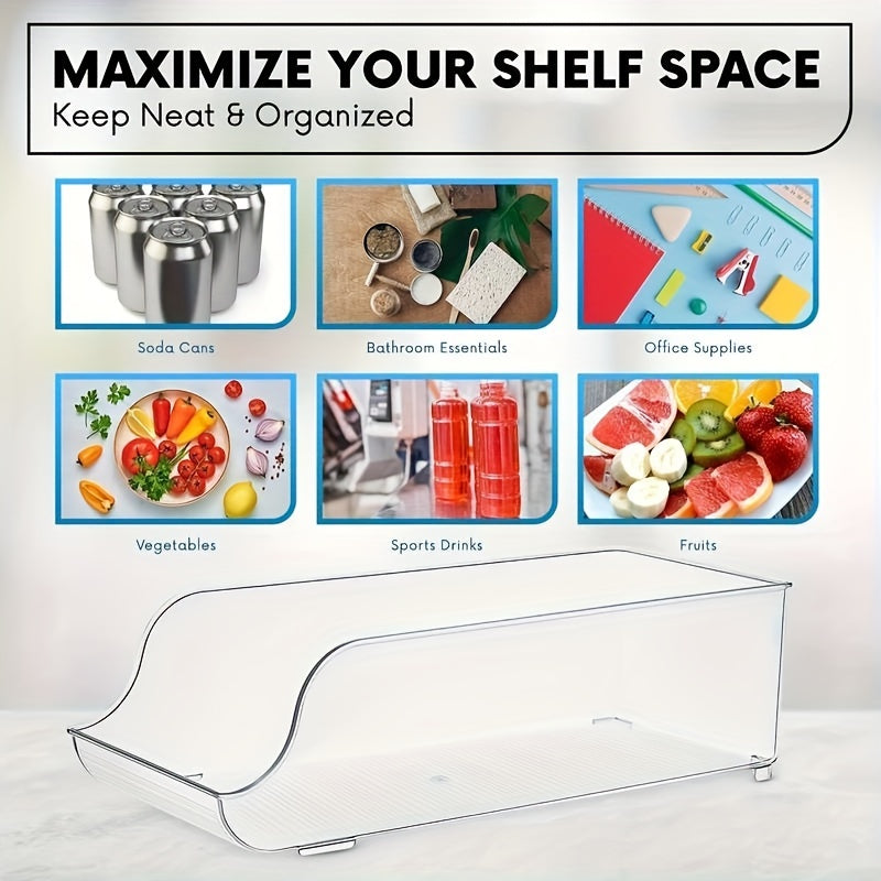 Plastic Refrigerator Organizer Bins with Soda Can Dispenser and Beverage Holder