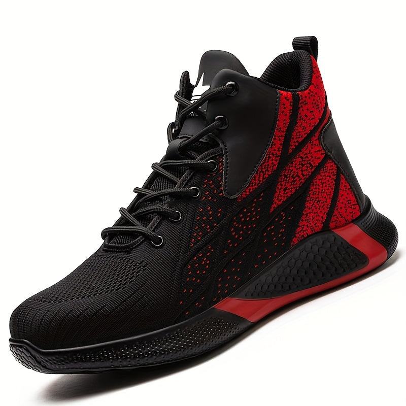 Women’s High-Top Safety Sneakers Breathable Lightweight Puncture Resistant Red Black