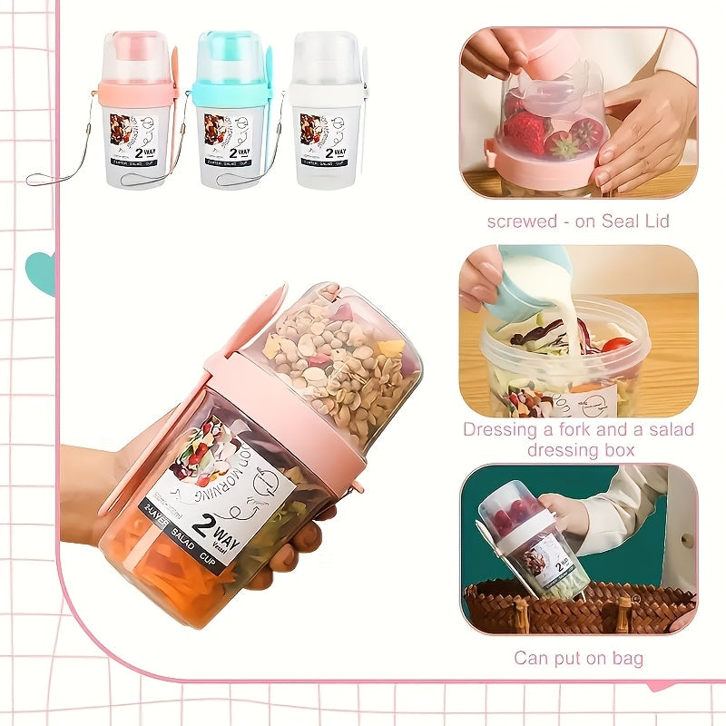Portable Breakfast Salad Cup with Fork Leakproof Plastic Container for Fruit Vegetables Yogurt