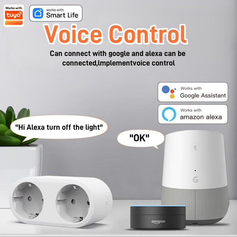 Enchufe inteligente WiFi dual con control por voz y monitorización de energía 16A compatible con Alexa Google