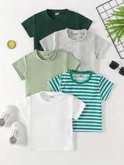 Men's Short Sleeve Summer T-Shirts Pack of 5 Polyester Blend Casual Running Solid Striped