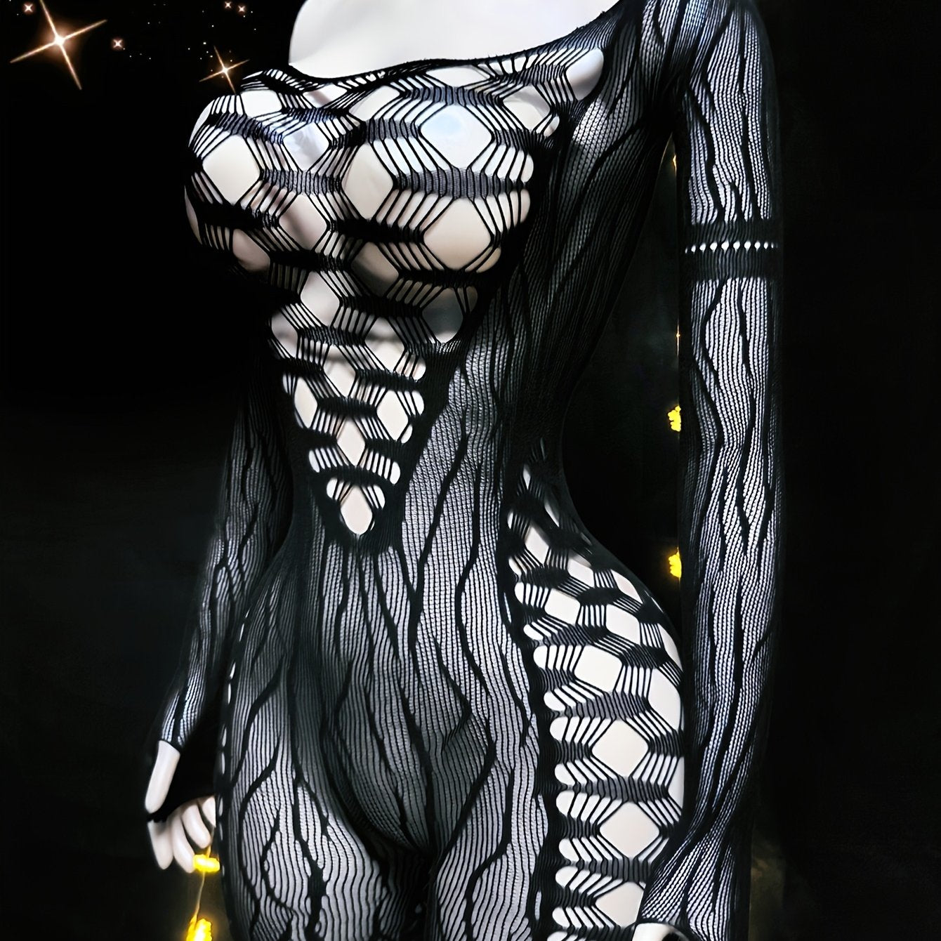 Women's Valentine's Day Long Sleeve Bodystocking Open Crotch See Through Cover Up Beachwear