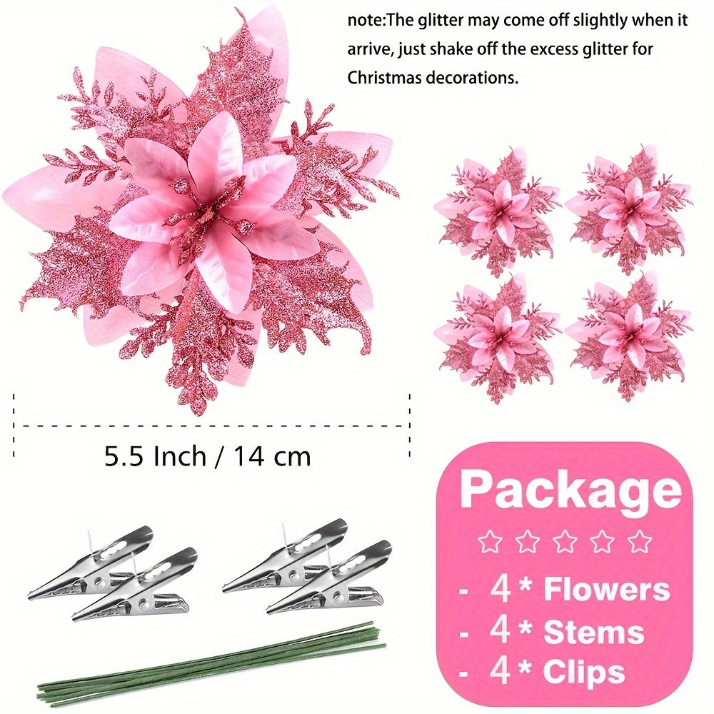 Artificial Flowers Set of 4 Red 5.5 Inch Stems with Clips for Decorations