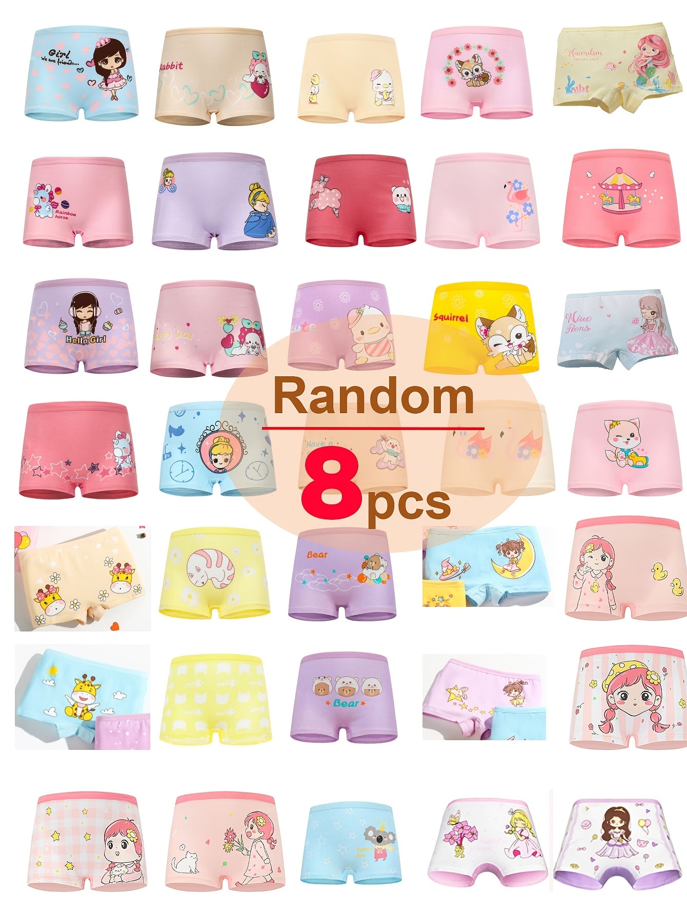 Girls' Cotton Briefs 8 Pack Cute Cartoon Print Soft Underwear for All Seasons