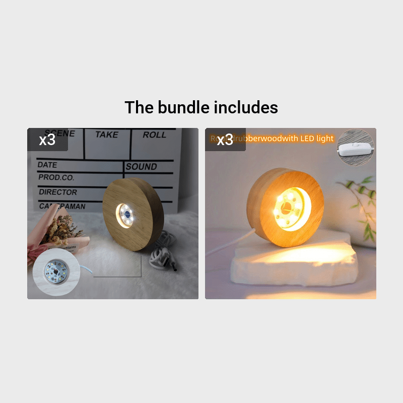 Lámpara de madera con luces LED y base de cristal de vidrio para ambiente romántico