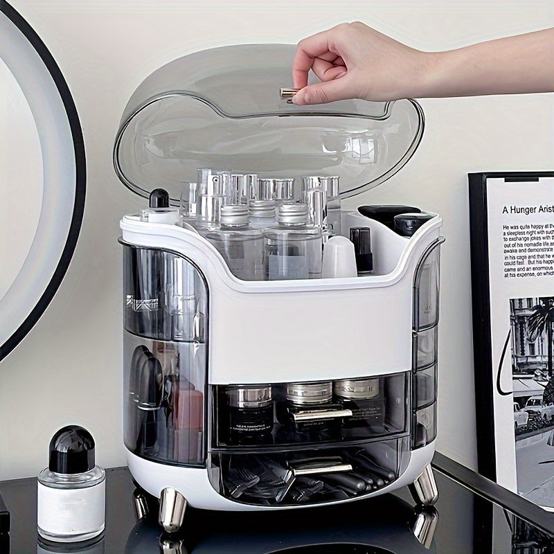 Caja de almacenamiento cosmético de gran capacidad con cajón, tapa transparente, organizador a prueba de polvo para maquillaje y cuidado de la piel