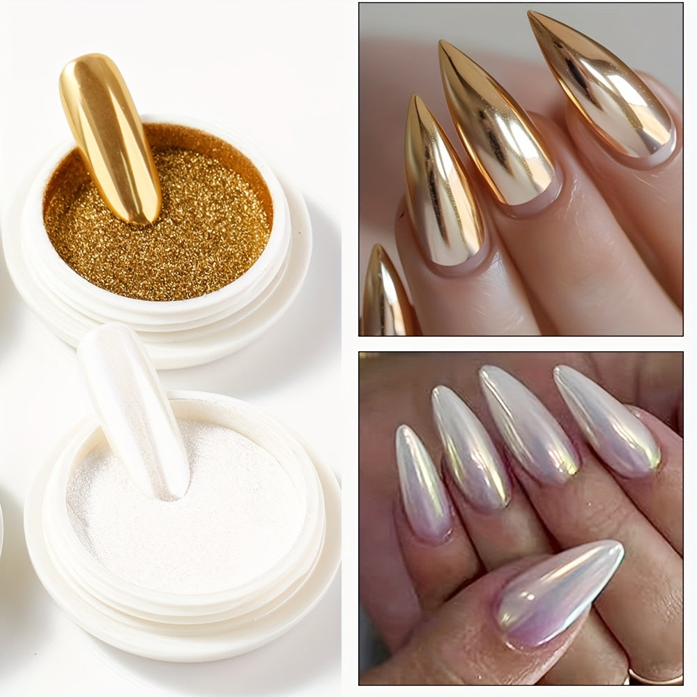 6 Pieces Chrome Mirror Nail Powder Set Metallic Gold Silver for Nail Art