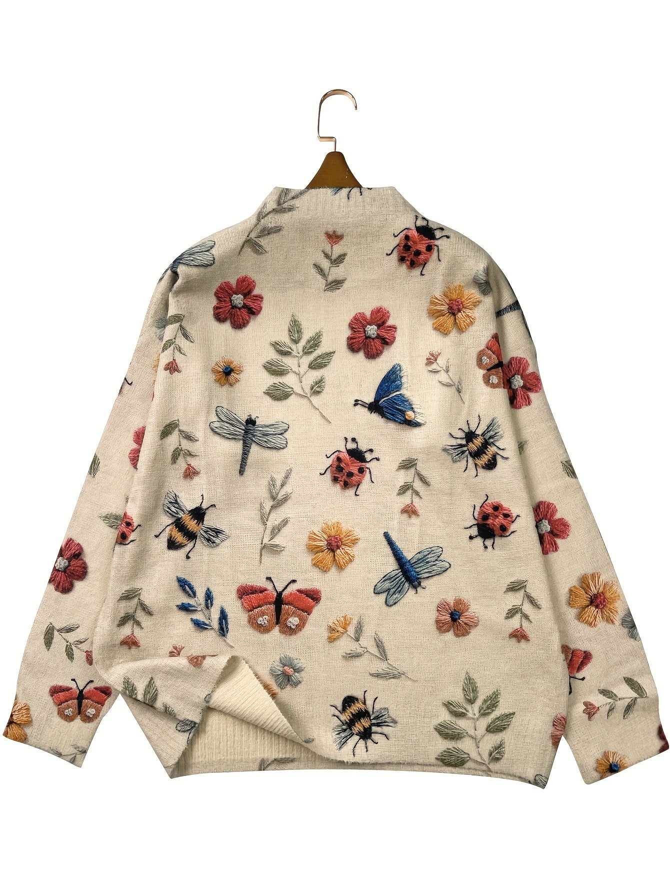 Plus Size Women's Crew Neck Sweater 3D Insect Leaf Print Thick Casual Long Sleeve