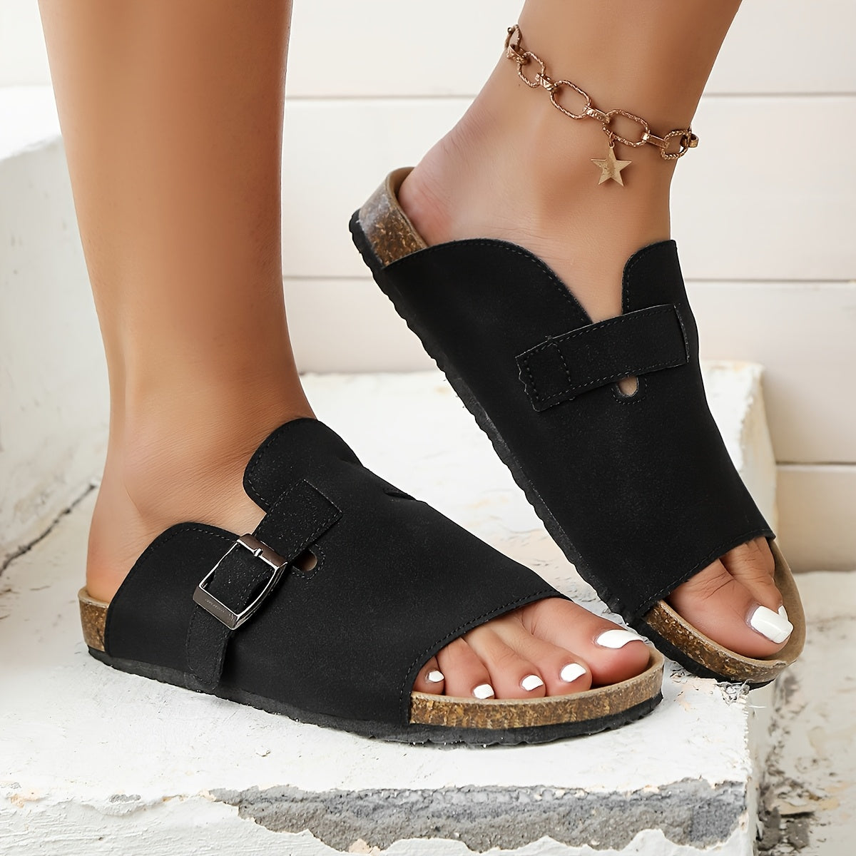 Women's Open-Toe Flat Sandals Summer Casual Slip-On Platform Sandals
