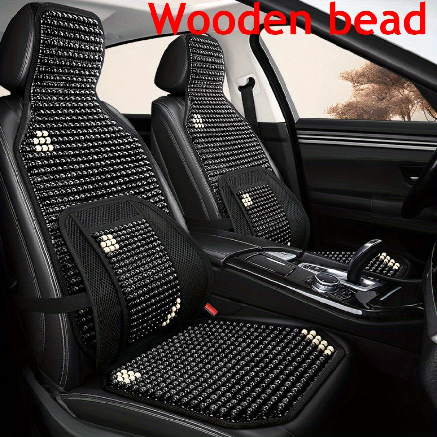 Car Seat Cover Set Breathable Wooden Bead Cushion 9-Piece Compatibility for Sedan