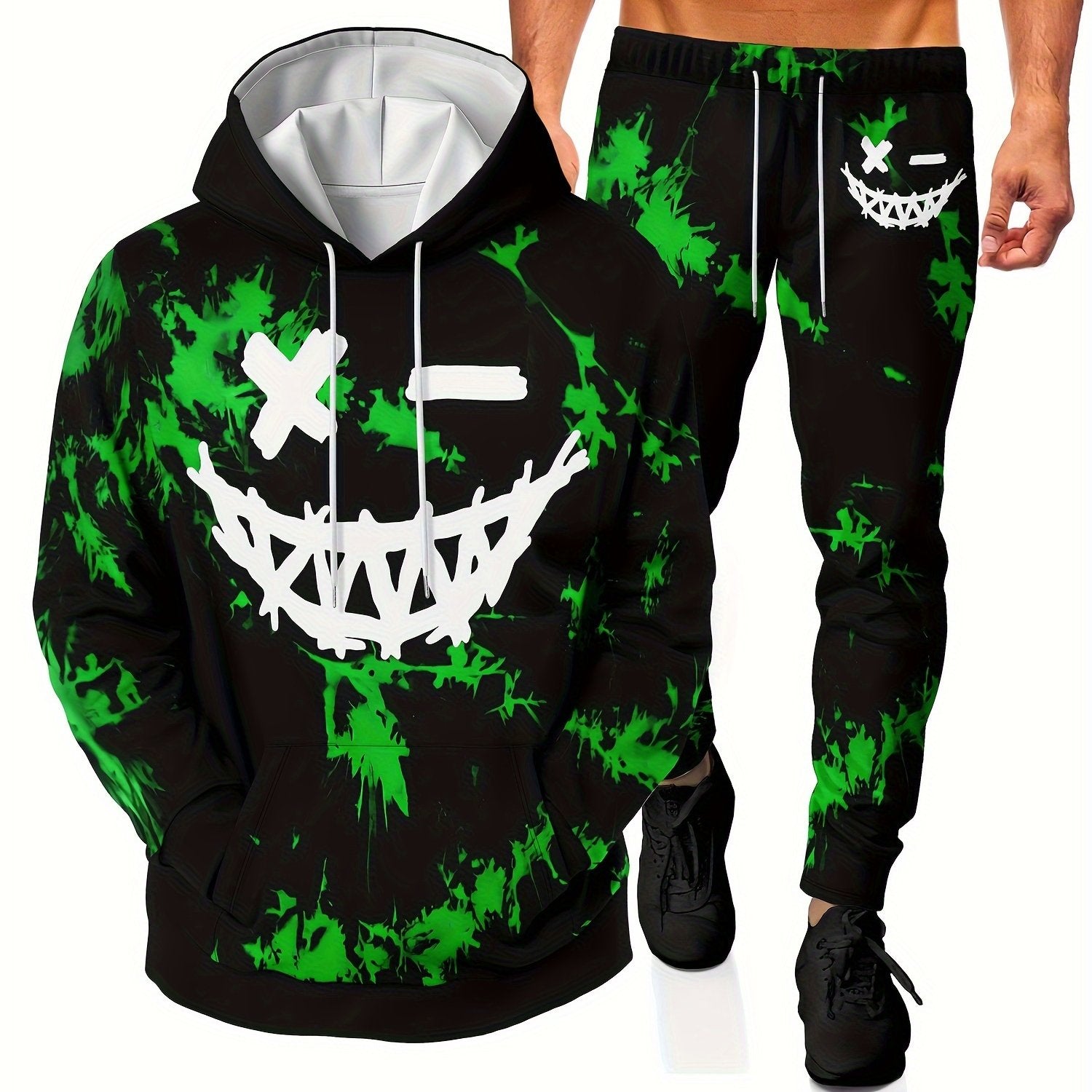 Men's 3D Print Casual Hoodie Set with Long Sleeve Top and Pants Polyester Knit