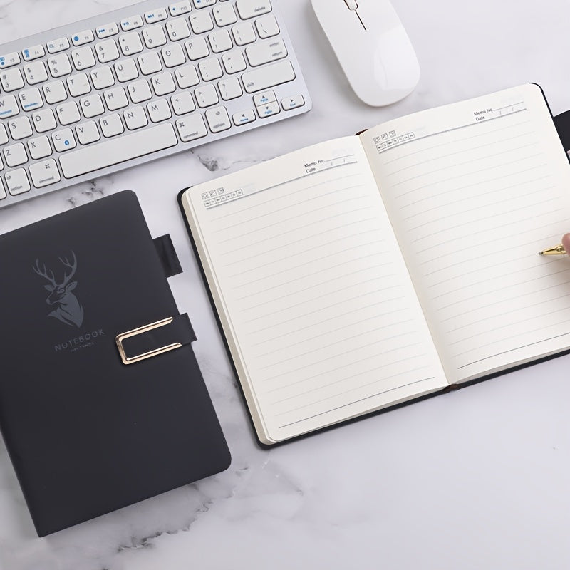 Faux Leather Notebook with Buckle Closure Waterproof Square Grid Pages A5 for Home Office Study