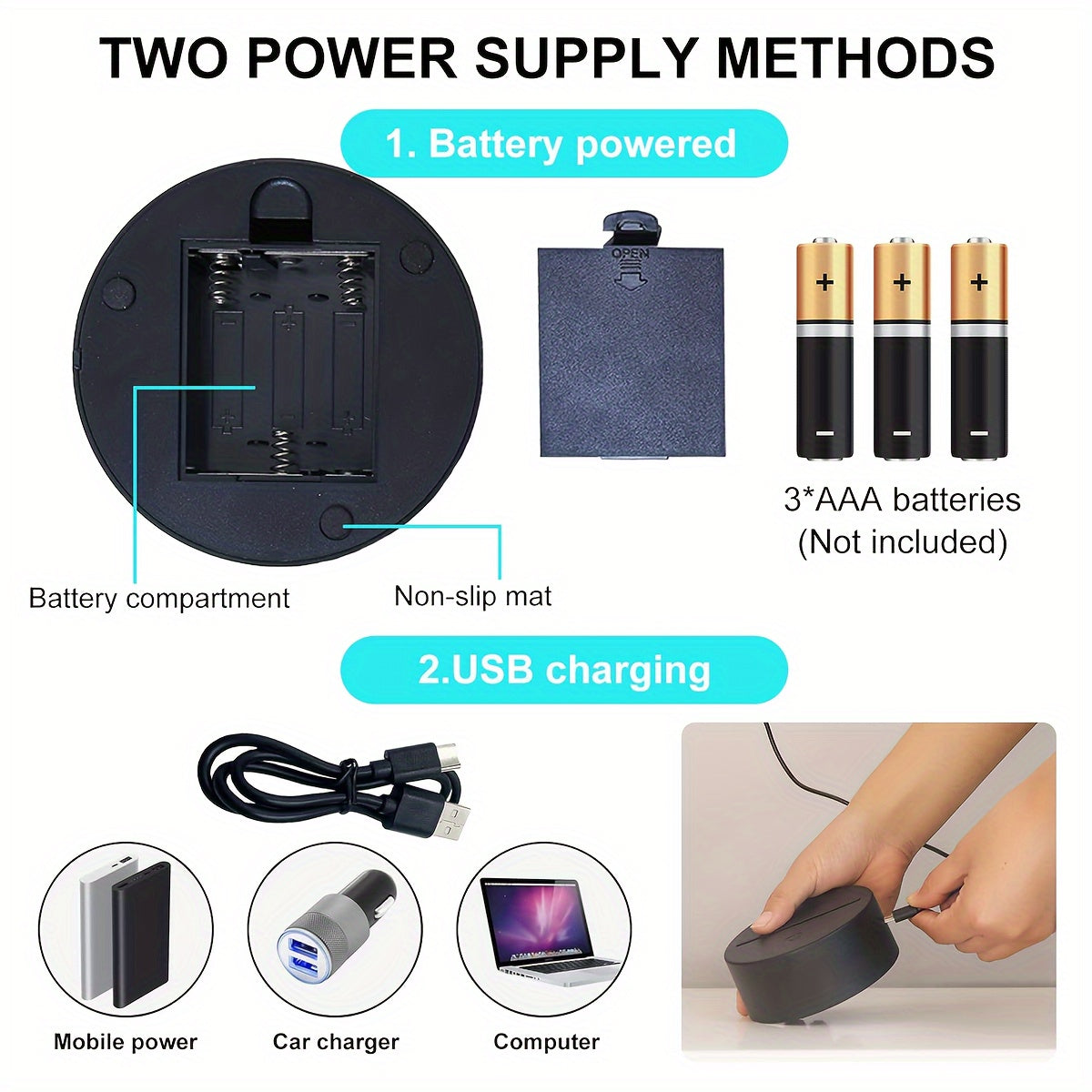 Luz nocturna 3D personalizada con efectos de iluminación automáticos para decoración de dormitorio y escritorio