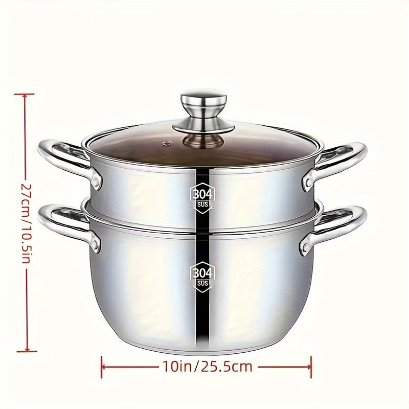 10-Inch Stainless Steel Double Boiler Pot with Lid 26cm Multi-Purpose Cookware