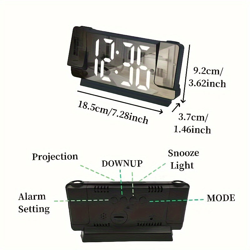 LED Dual Projection Alarm Clock with USB Power and Wall Mount for Bedrooms