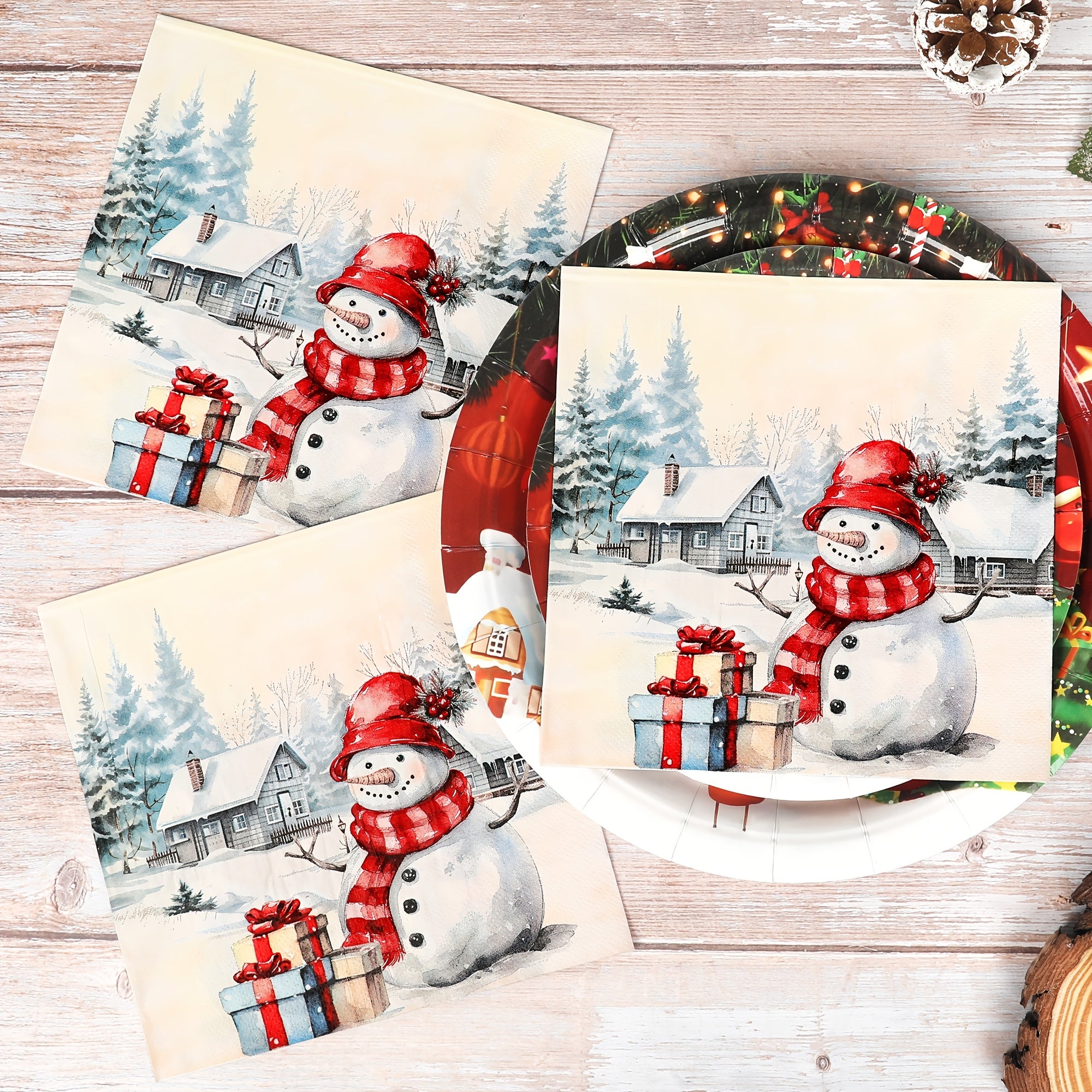 2-Ply Disposable Paper Napkins for Holiday Parties Christmas Snowman Design