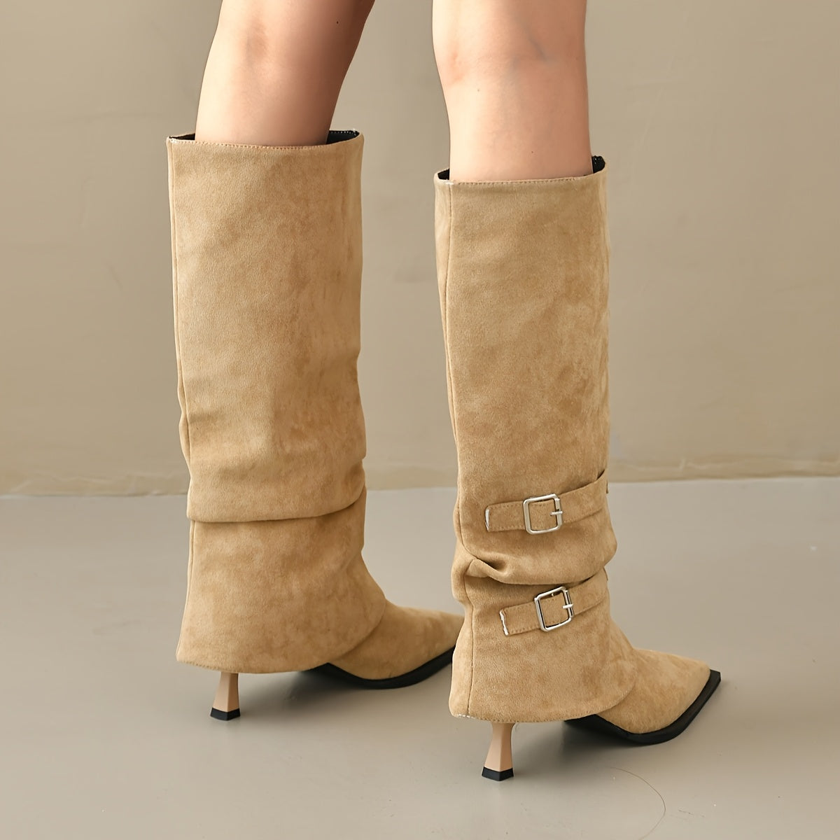 Women Beige Pointed Toe Stiletto Ankle Boots with Zipper Casual Formal