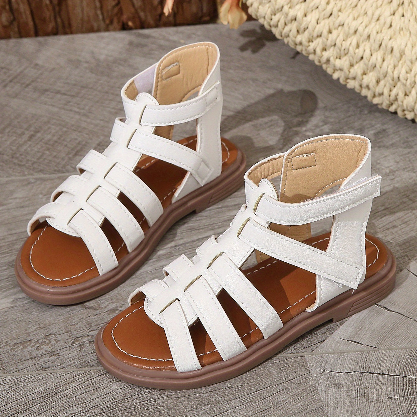 Girls' Braided Headband Sandals for Summer and Festivals with T-Strap and Open Toe