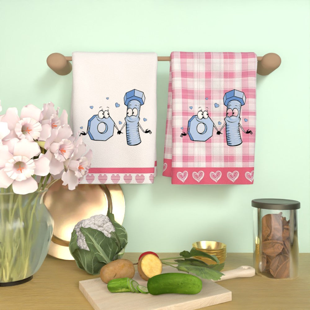 Valentine Heart Kitchen Towels Set 45x66cm Machine Washable Vibrant Colors