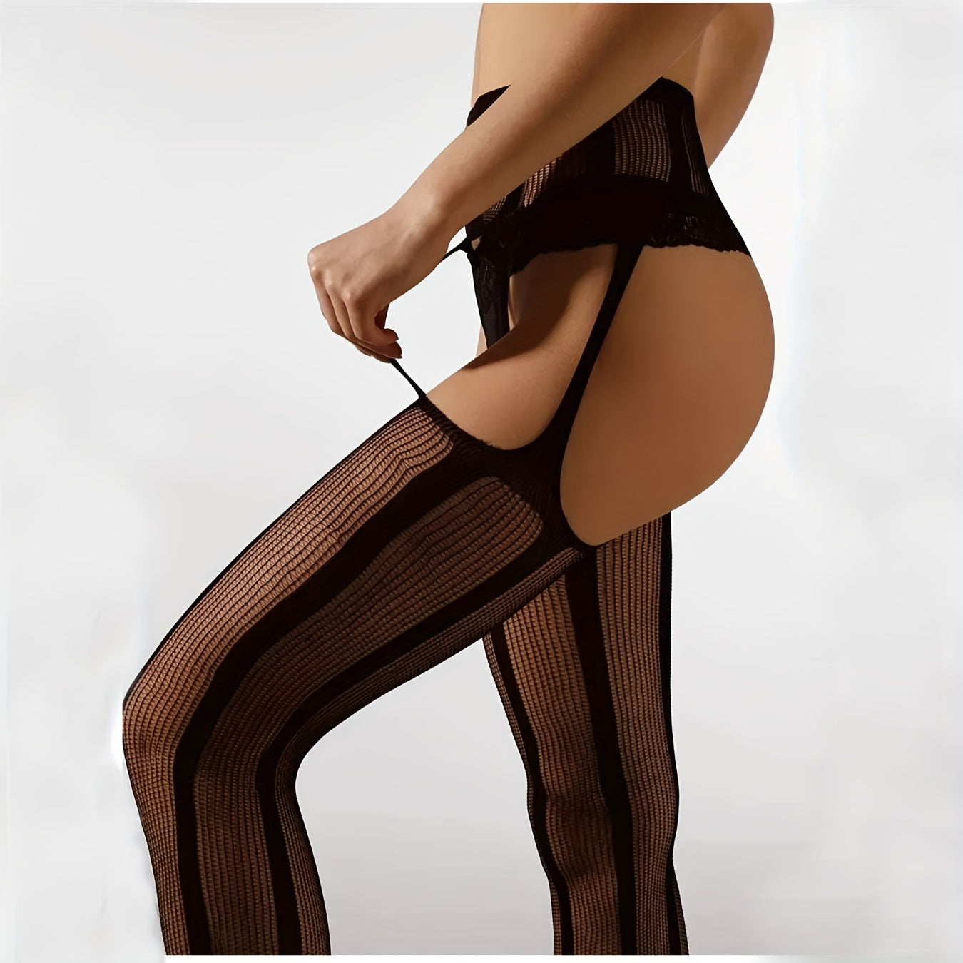 Women's Garter Stockings Hollow Fishnet Tights High-Waisted Sexy Crotchless