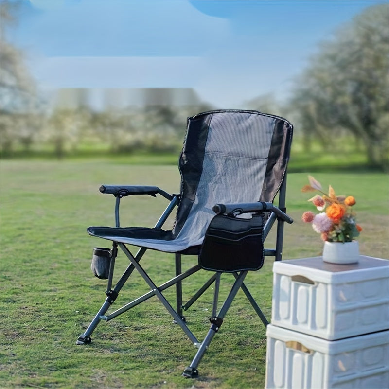Large Outdoor Folding Chair with Storage Bag and Cup Holder for Camping Picnics and Fishing