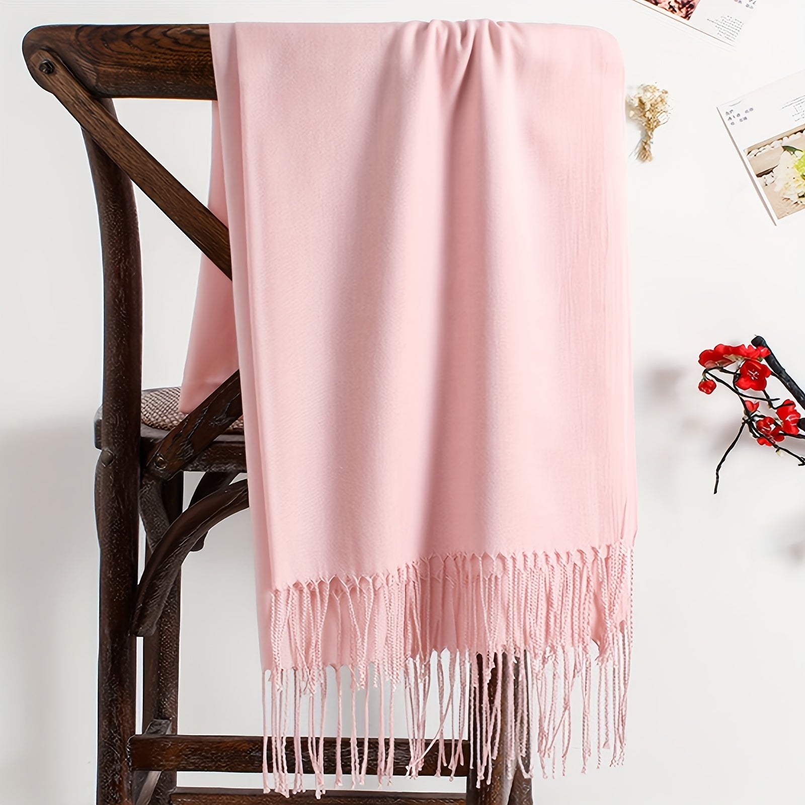 Solid Color Tassel Scarf for Women and Men Soft Cozy Lightweight Windproof Shawl