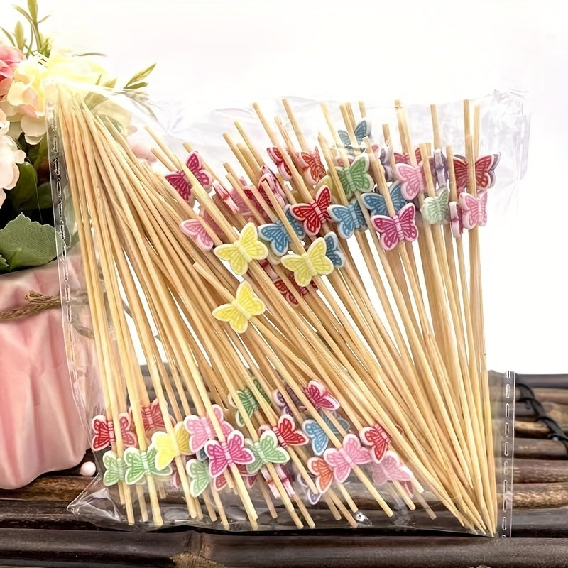 Colorful Bamboo Cocktail Picks with Butterfly Design Assorted Colors for Parties