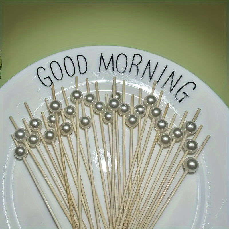 Bamboo Pearl Skewers for Party Decorations 50 Pack