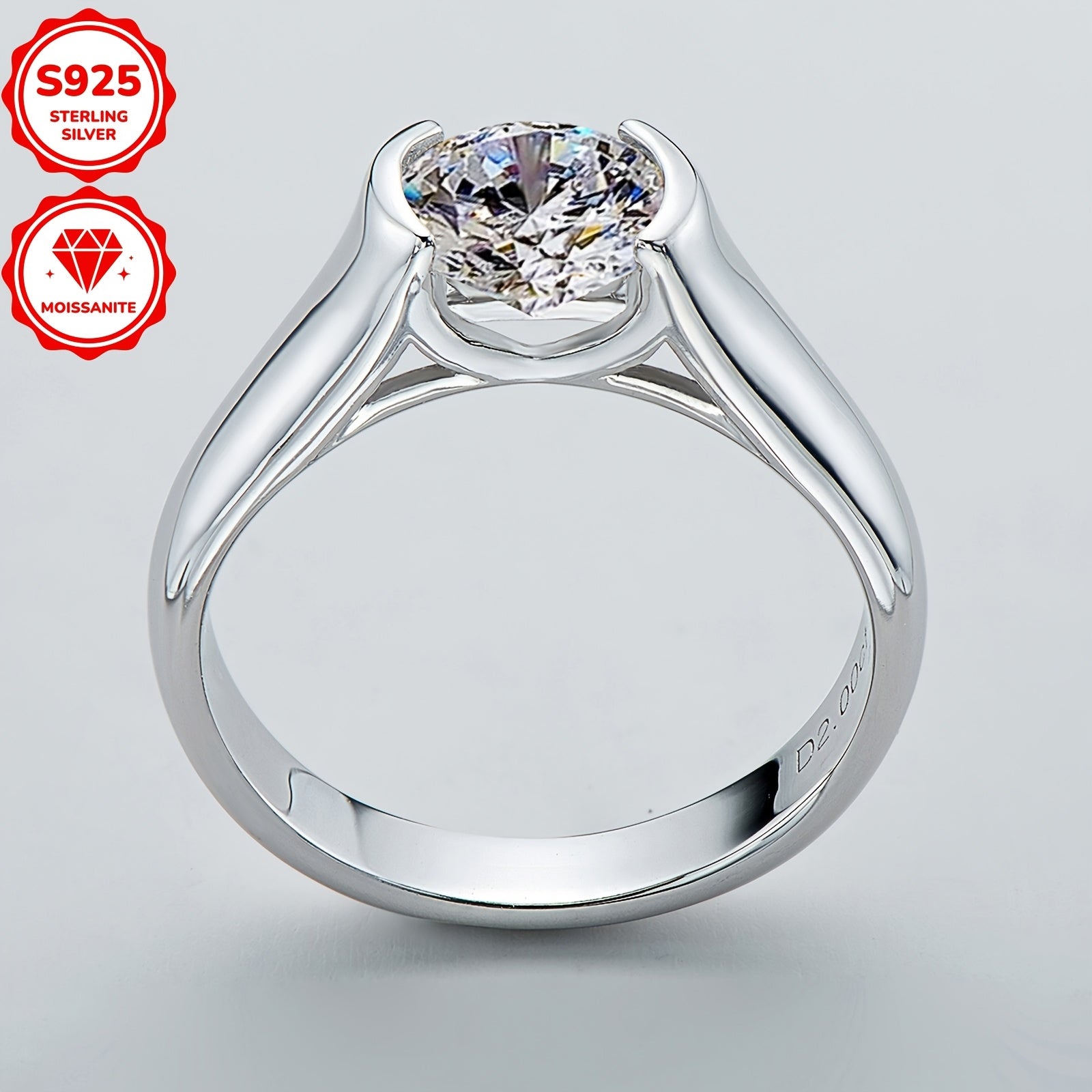 Sterling Silver 2CT Moissanite Engagement Ring with April Birthstone Classic Style