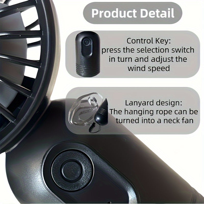 Mini Portable USB Rechargeable Handheld Fan with Lanyard and 3 Speeds