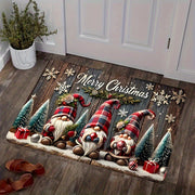Christmas Gnome Doormat Polyester Indoor Rug with Anti-Slip Backing