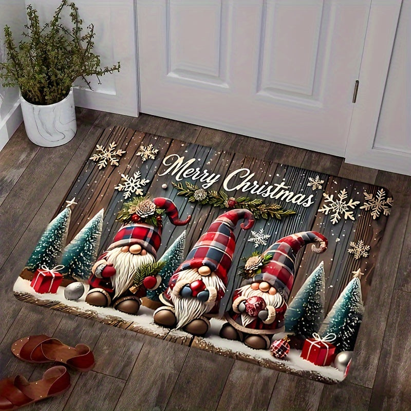Christmas Gnome Doormat Polyester Indoor Rug with Anti-Slip Backing