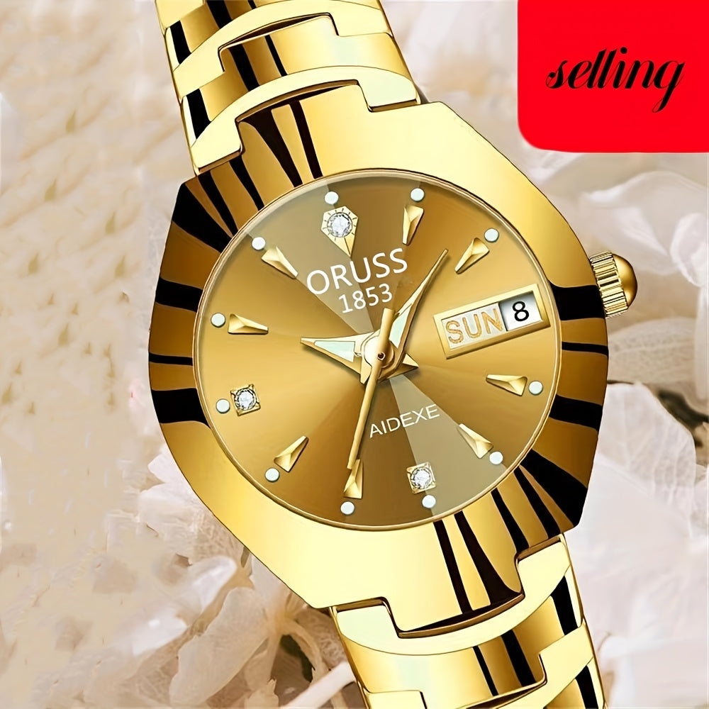Women's Rhinestone Quartz Watch with Calendar Round Analog Display