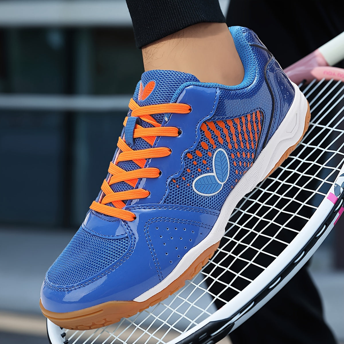 Blue and Orange Breathable Sports Shoes for Badminton and Table Tennis All-Season Lightweight Durable Sole