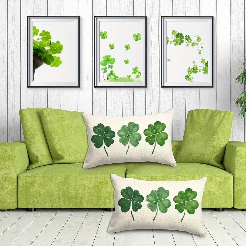 St. Patrick's Day Clover Throw Pillow Cover Linen Geometric Cushion Case Decorative Sofa Accent