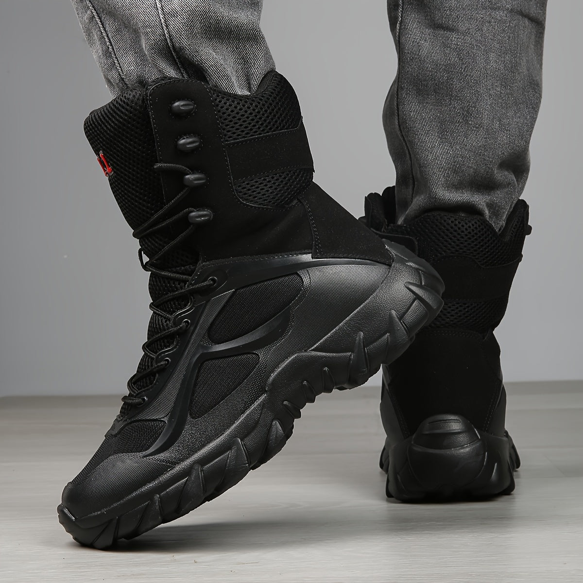 Plus Size Men High Top Boots Solid Color Non-Slip Durable Cushioned Outdoor Shoes