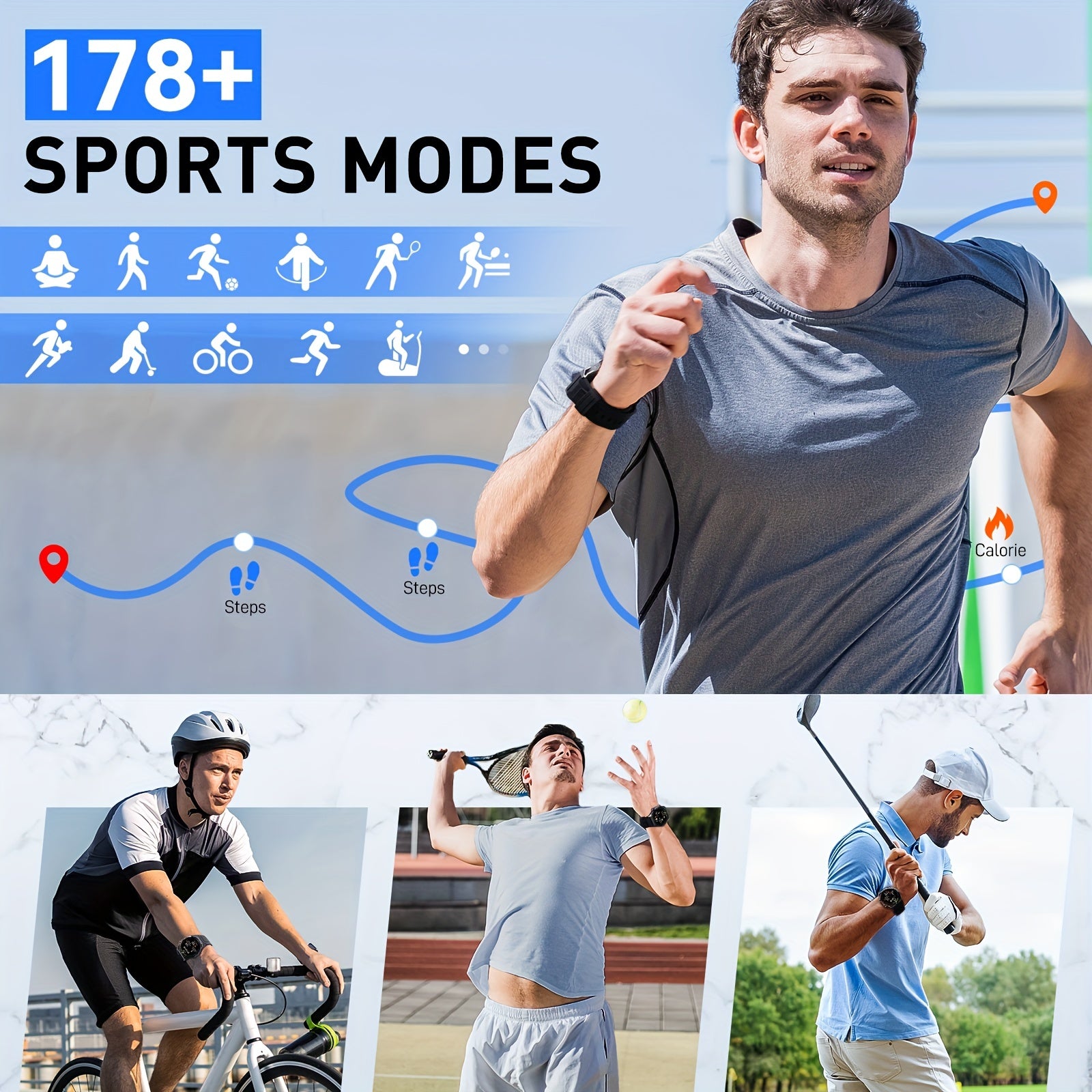 Men's Smartwatch with AMOLED Display 3.63cm Fitness Tracker Call Answering Music Control