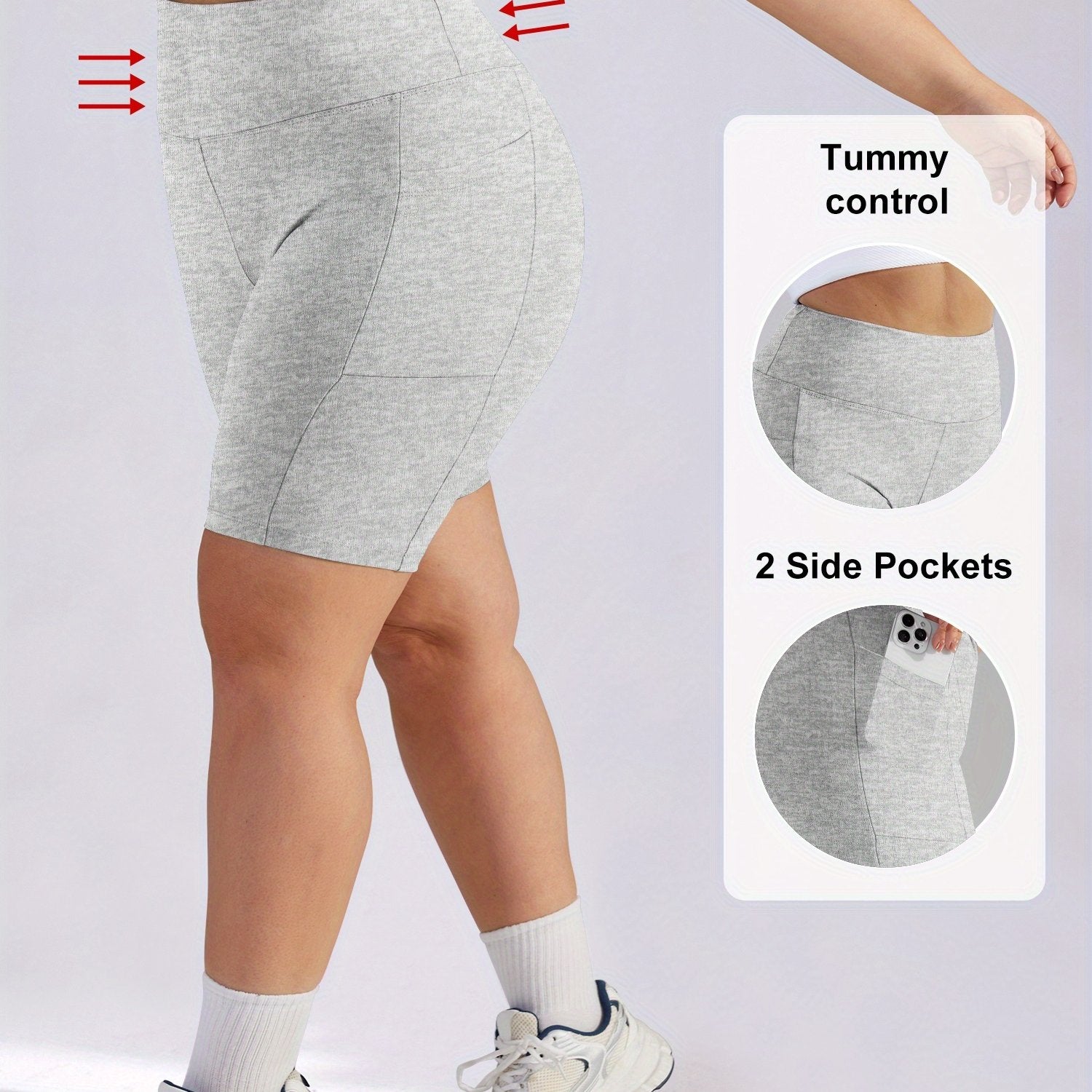Plus Size Women's High-Waisted Tummy Control Workout Shorts with Pockets