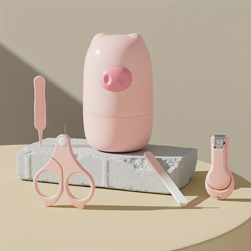 Набор из 4 настраиваемых ножниц для ногтей с персонализированными именами, выполненных из пластикового материала розового и зеленого цветов. Включает в себя набор для ухода за ногтями.