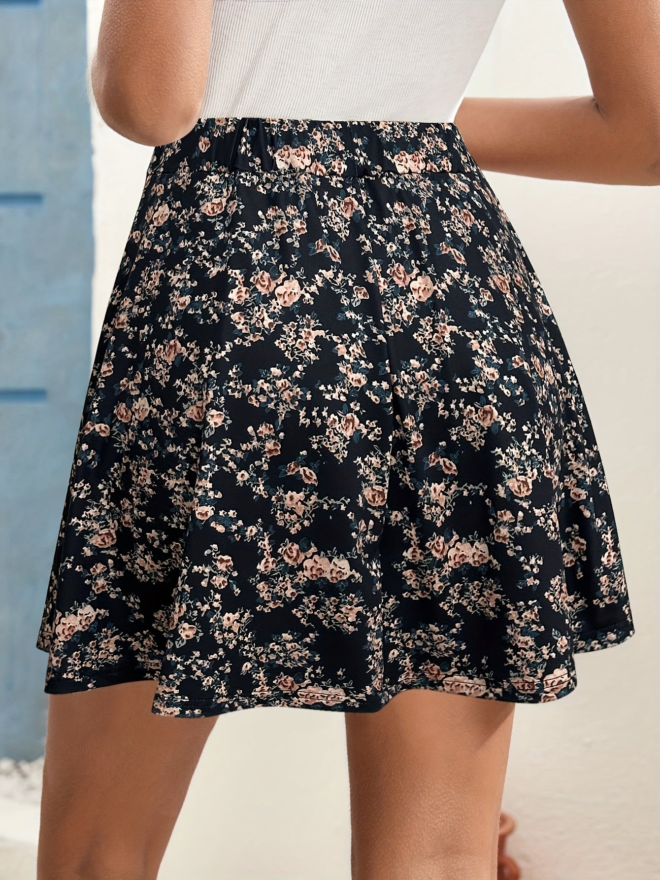 Women's Vintage Floral Print Skirt Pants Plus Size Stretchy Spring Summer