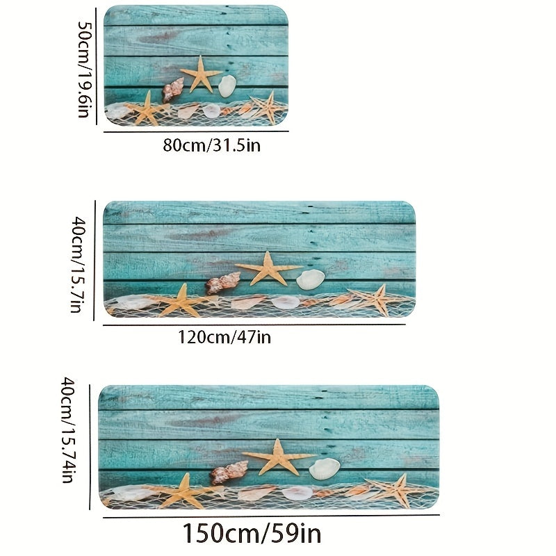 Alfombra antideslizante impermeable con estampado de estrella de mar 39.88x149.86cm para cocina, baño y sala de estar