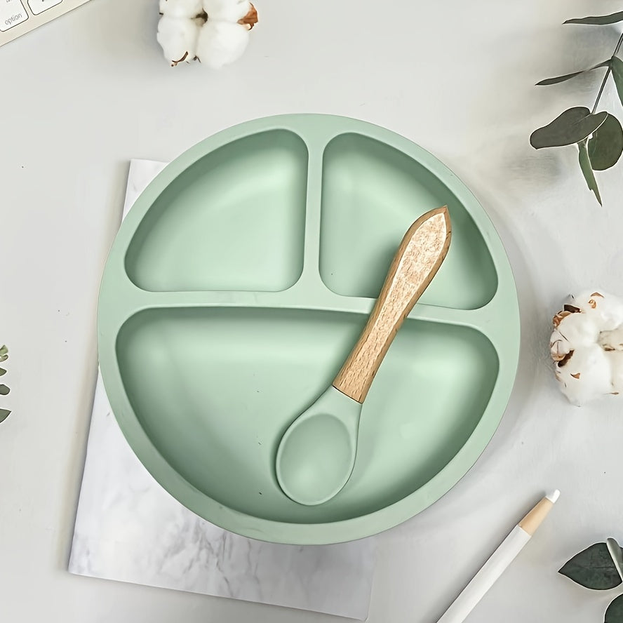 Kids Silicone Suction Plates with Spoon BPA-Free Non-Slip Divided Microwave Dishwasher Safe