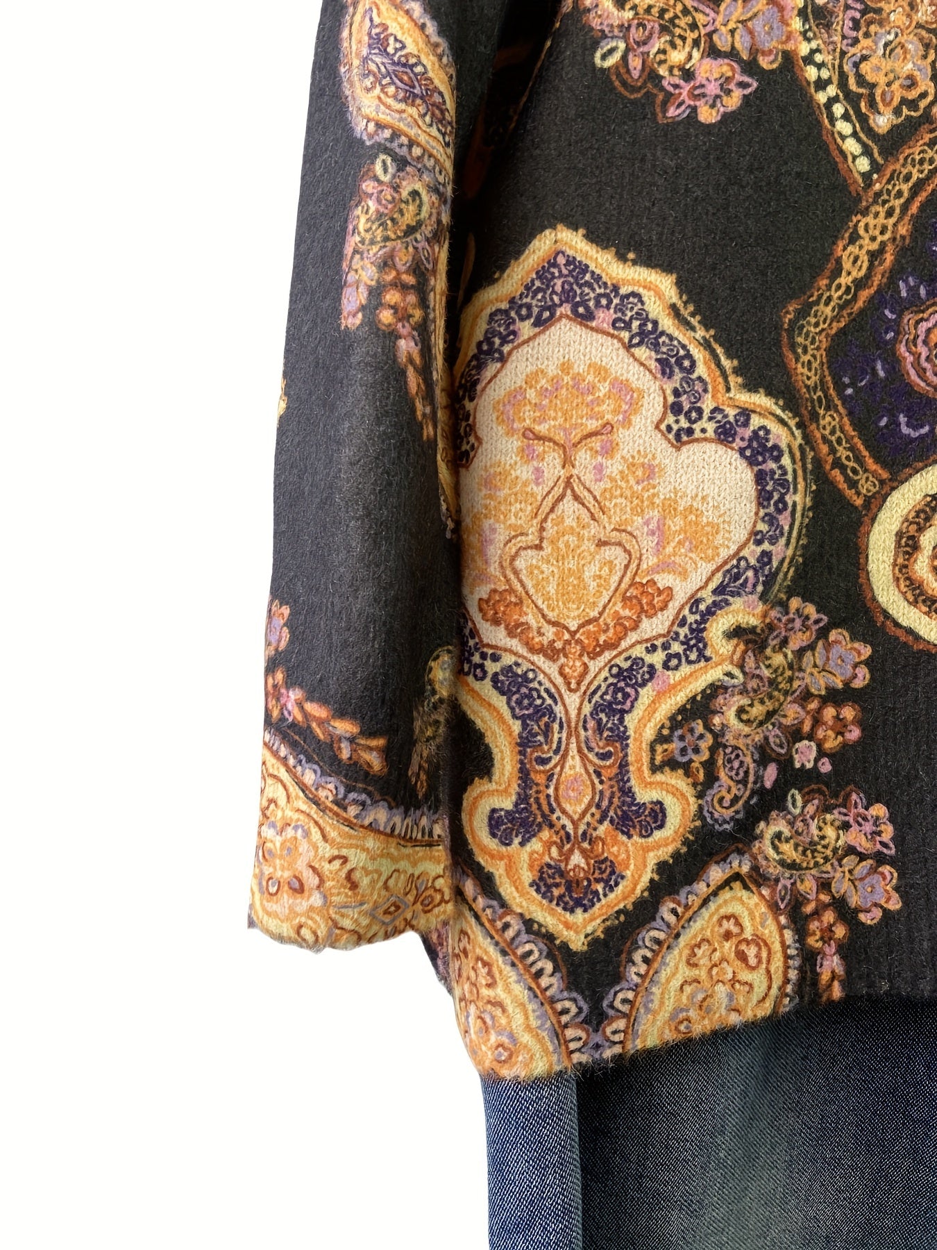 Gul naqshli katta o'lchamdagi sviter kuz va qish uchun, ayollar uchun tasodifiy uzun qo'lqopli krujka uslubi