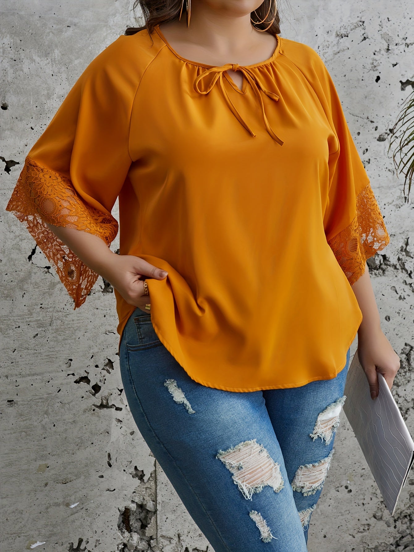 Women's Plus Size Blouse with Front Bow Lightweight Polyester Spring Summer Fall