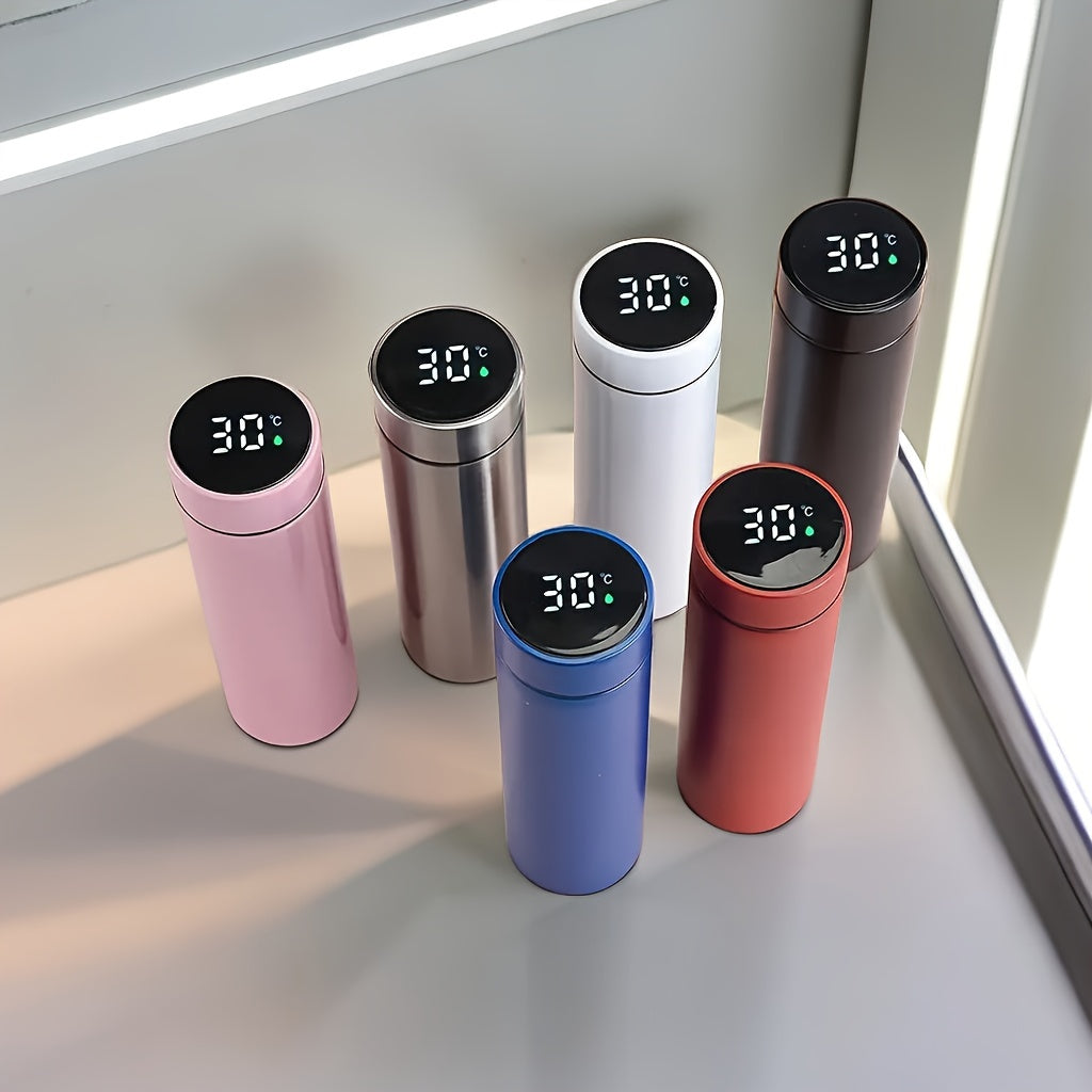 Stainless Steel Insulated Flask with Temperature Display 16.2oz Reusable Thermal Bottle for Sports and Travel