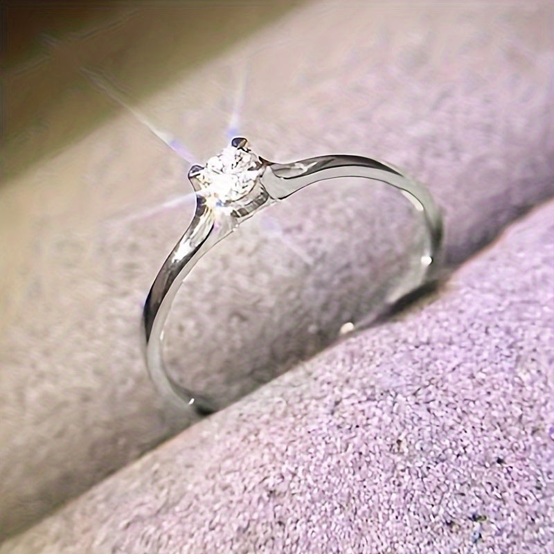 Women's Silver Ring with White Zirconia Inlay Elegant Finger Jewelry