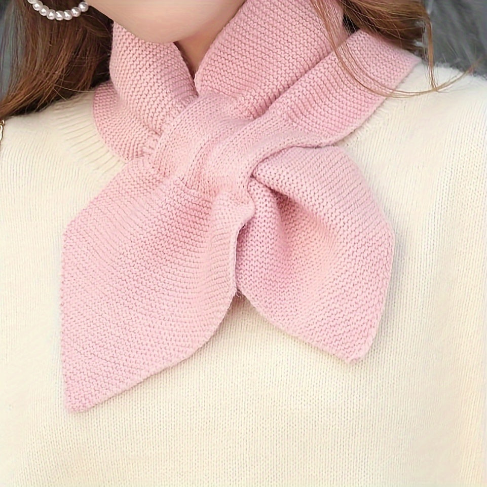 Ayollar uchun qattiq rangli to'qilgan o'zaro bog'langan sharf, qishki issiq aksessuar