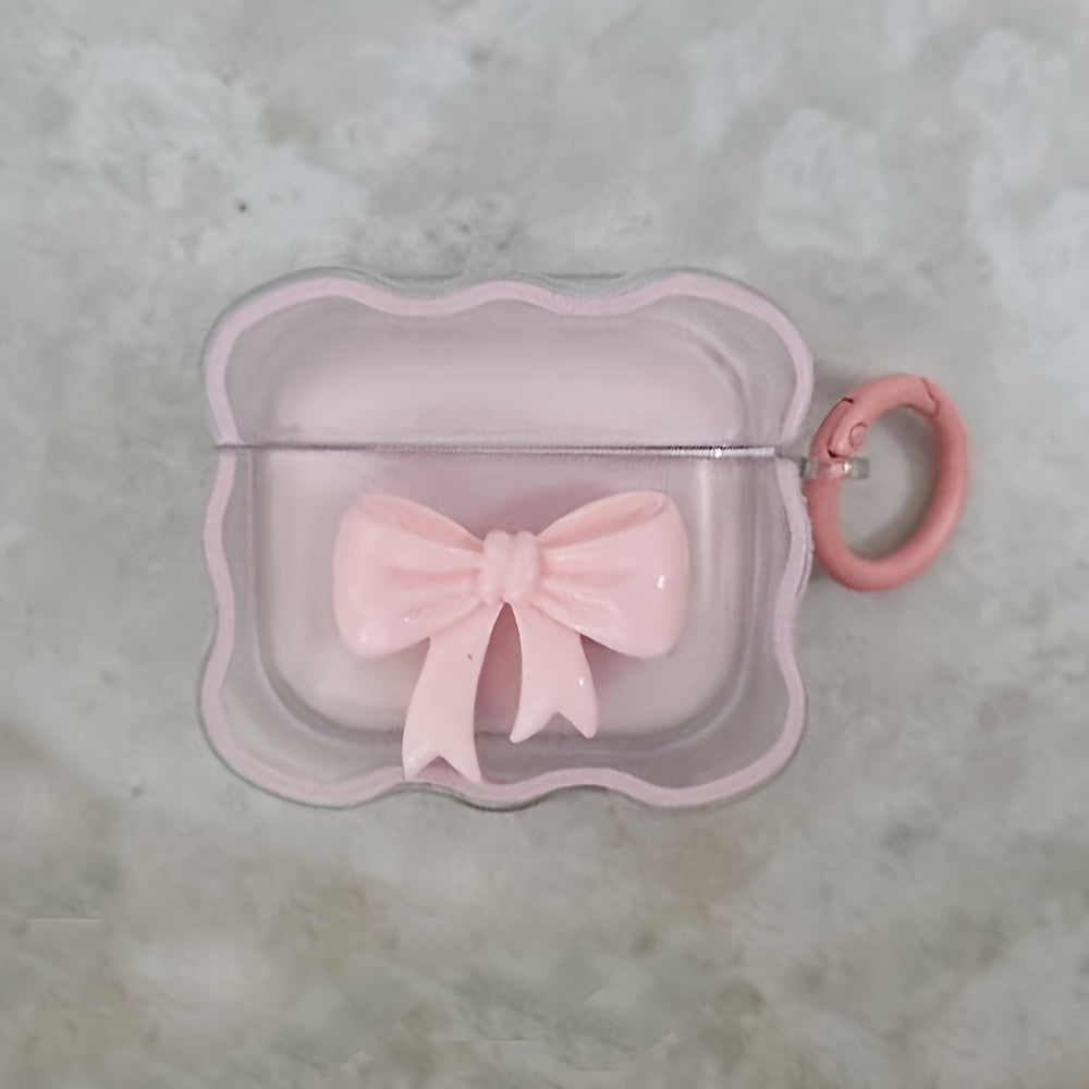 Funda de TPU 3D con lazo rosa para AirPods con protección a prueba de golpes y antiarañazos