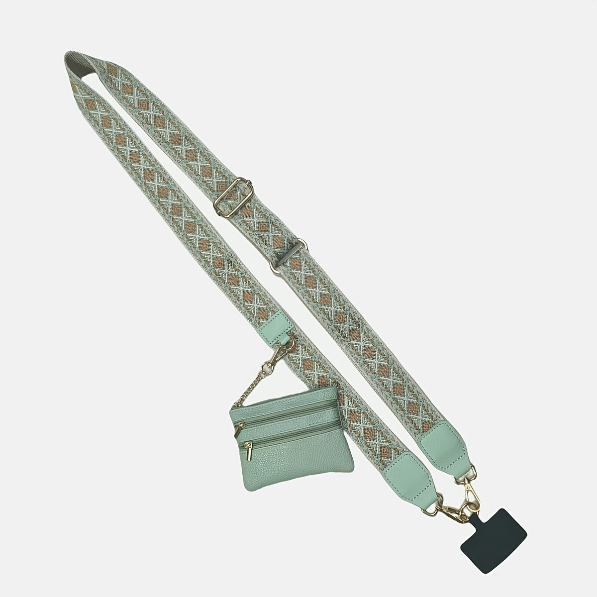 Mobile Phone Crossbody Strap with Wallet Adjustable Zippered Phone Holder White